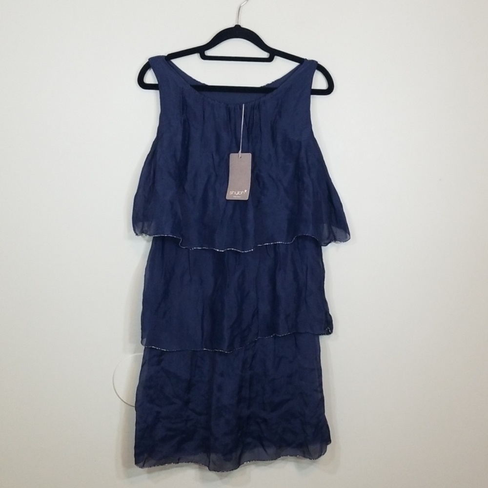 SHYLOH Silk Sleeveless Navy Midi Dress NWT